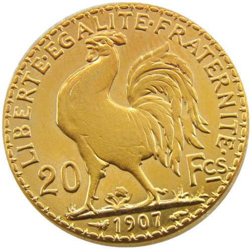 France 1907 20 Francs Rooster Gold Plated Copy Coin