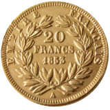 France Napoleon  20 France 1853A Gold Plated Copy Coin
