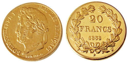 France Louis-Philippe 1838W 20 France Gold Plated Copy Coin