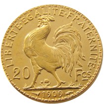 France 1909 20 Francs Rooster Gold Plated Copy Coin