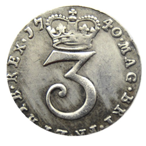 UK 1740 3 Pence George II coin Silver Plated Copy Coin
