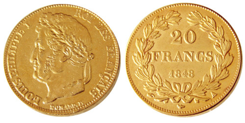 France Louis-Philippe 1848A 20 France Gold Plated Copy Coin