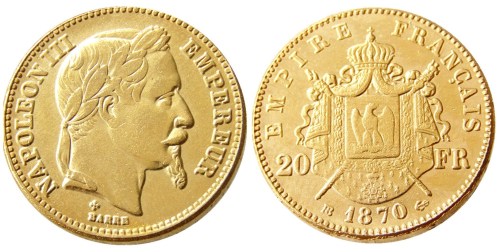 France Napoleon  20 France 1870B Gold Plated Copy Coin