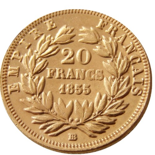 France Napoleon 20 France 1855B Gold Plated Copy Coin