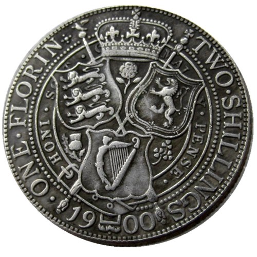 UK 1900 Queen Victoria Great Britain Silver 1 Florin Silver Plated Copy Coins
