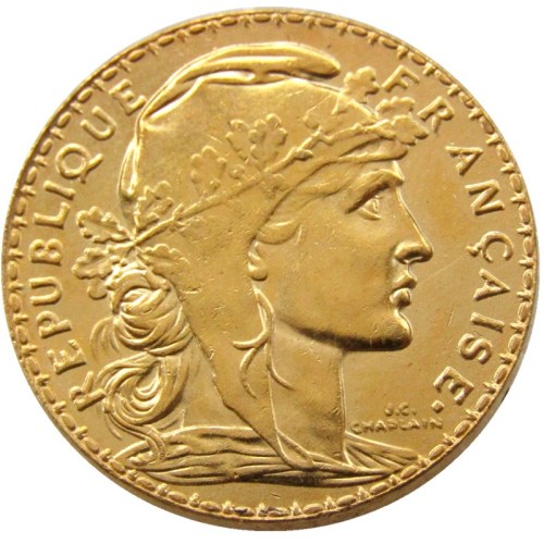 France 1914 20 Francs Rooster Gold Plated Copy Coin