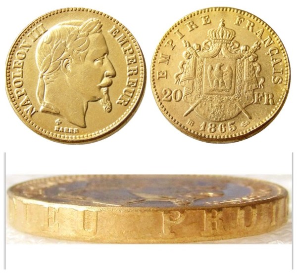 France Napoleon  20 France 1865B Gold Plated Copy Coin