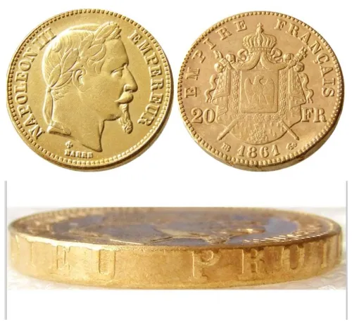 France Napoleon  20 France 1861B Gold Plated Copy Coin