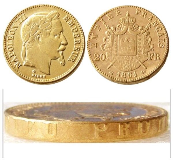France Napoleon  20 France 1861B Gold Plated Copy Coin