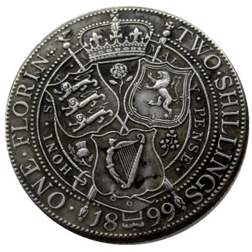 UK 1899 Queen Victoria Great Britain Silver 1 Florin Silver Plated Copy Coins