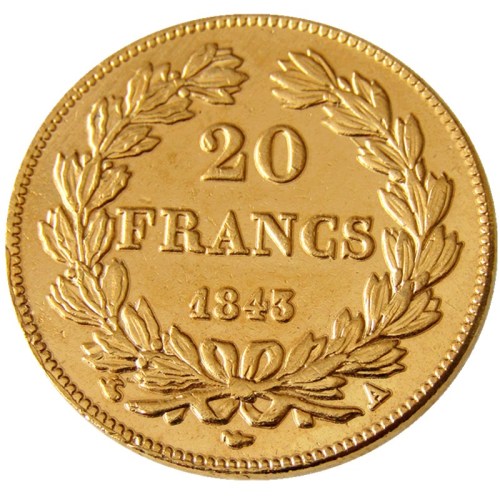 France Louis-Philippe 1843A 20 France Gold Plated Copy Coin