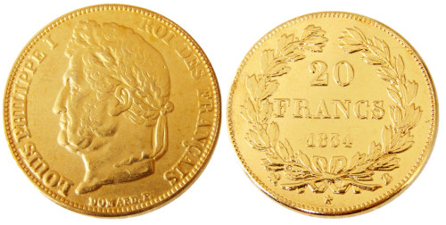 France Louis-Philippe 1834B 20 France Gold Plated Copy Coin