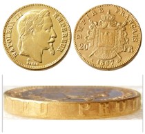 France Napoleon 20 France 1867A Gold Plated Copy Coin France Napoleon 20 France 1867A Gold Plated Copy Coin
