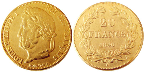 France Louis-Philippe 1840A 20 France Gold Plated Copy Coin