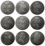 Full Set (1893-1901) 9pcs Queen Victoria Great Britain Silver 1 Florin Silver Plated Copy Coins