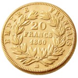 France Napoleon 20 France 1860B Gold Plated Copy Coin