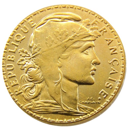 France 1912 20 Francs Rooster Gold Plated Copy Coin