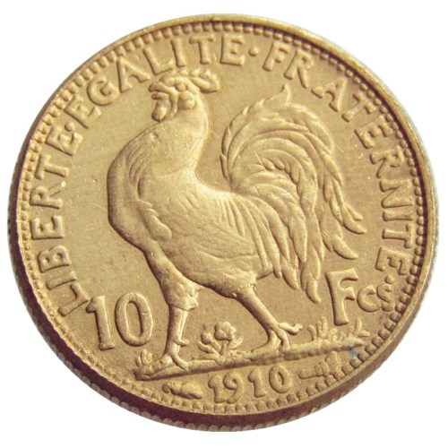 France 1910 10 Francs Rooster Gold Plated Copy Coin
