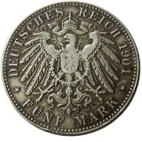 1901 GERMAN STATES BADEN - 5 mark Silver Plated Copy coin