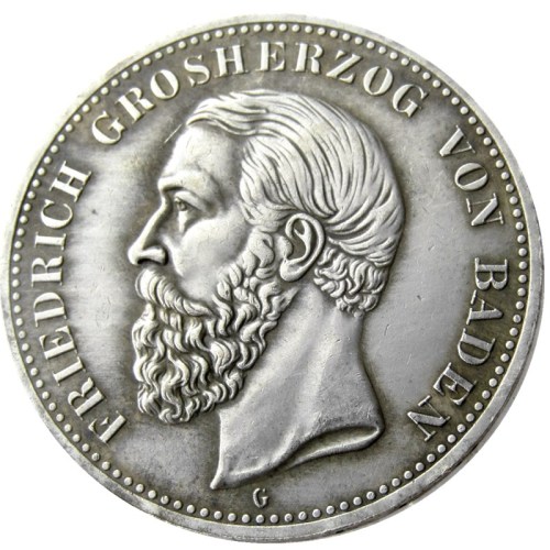 1901 GERMAN STATES BADEN - 5 mark Silver Plated Copy coin