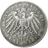 1899 GERMAN STATES BADEN - 5 mark Silver Plated Copy coin