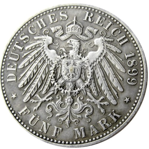 1899 GERMAN STATES BADEN - 5 mark Silver Plated Copy coin