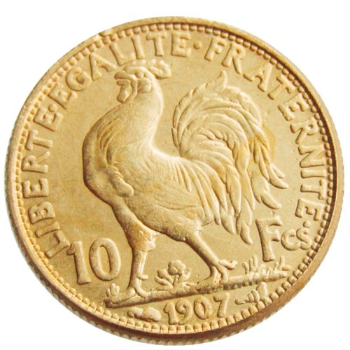 France 1907 10 Francs Rooster Gold Plated Copy Coin