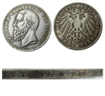 1901 GERMAN STATES BADEN - 5 mark Silver Plated Copy coin