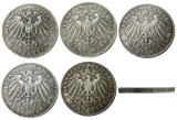 A Set Of(1891-1901) 5pcs GERMAN STATES BADEN - 5 mark Silver Plated Copy coin