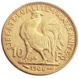 France 1906 10 Francs Rooster Gold Plated Copy Coin