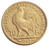 France 1909 10 Francs Rooster Gold Plated Copy Coin