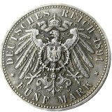 1891 GERMAN STATES BADEN - 5 mark Silver Plated Copy coin