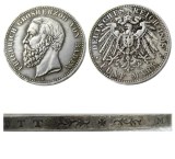 1898 GERMAN STATES BADEN - 5 mark Silver Plated Copy coin
