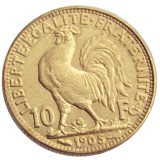 France 1905 10 Francs Rooster Gold Plated Copy Coin