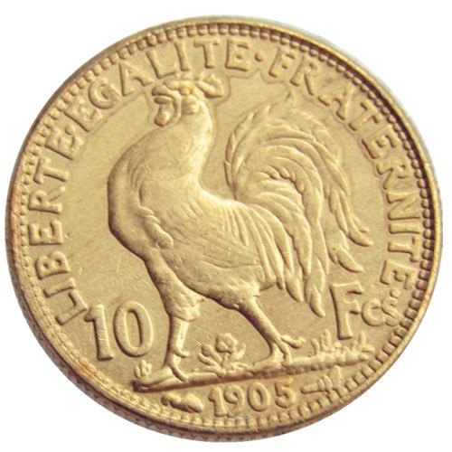 France 1905 10 Francs Rooster Gold Plated Copy Coin