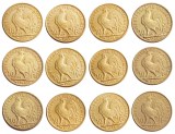France A Set Of(1899-1914)12pcs 10 Francs Rooster Gold Plated Copy Coin