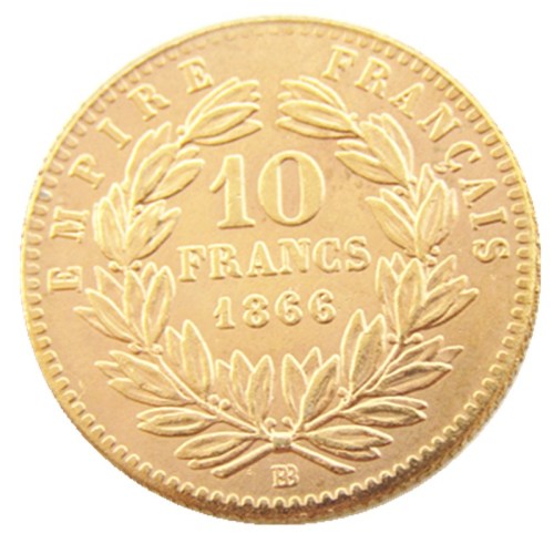 France 1866B 10 Francs Napoleon Gold Plated Copy Coin