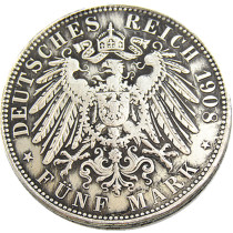 Germany Bavaria coin 5 mark silver 1908D Otto Silver Plated Copy Coins