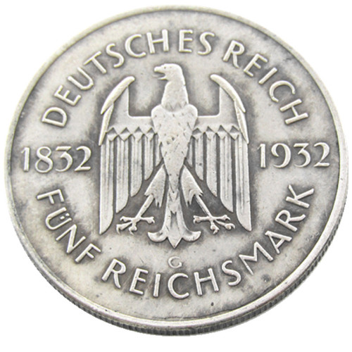 GERMANY 1932-G 5 Reichsmark Silver Plated Copy coin