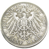 1907 German States BADEN 5 Mark Silver Plated Copy Coin
