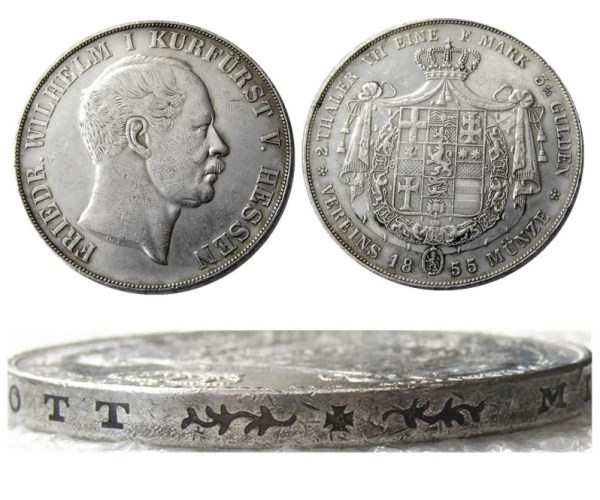 DE(18)Germany Doppeltaler, 2 Thaler, Hessen-Kassel 1855 Silver Plated Copy Coin