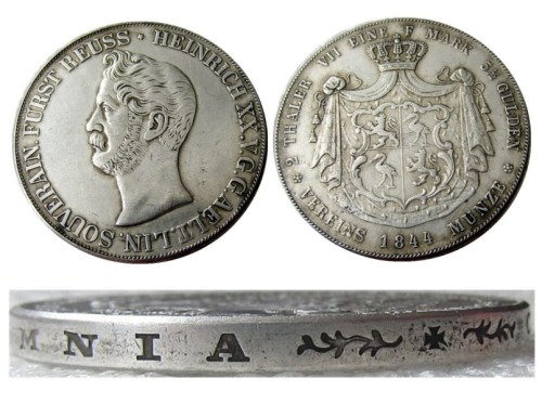 DE(02)1844 German 2 Thaler- Heinrich XX Silver Plated Copy Coin