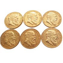 German States A Set Of(1902-1907) 6pcs BADEN 10 Mark Gold Plated Copy Coins