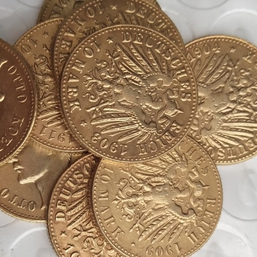 Germany Bavaria 10 Mark Full set(1902-1913) 9pcs Gold Plated Copy Coins