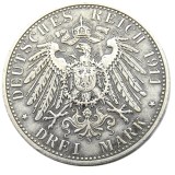 Germany 1911 3 Mark Silver Plated Copy Coin