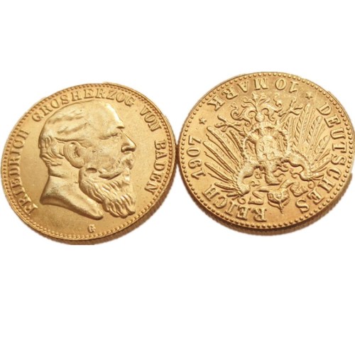 German States 1907 BADEN 10 Mark Gold Plated Copy Coins