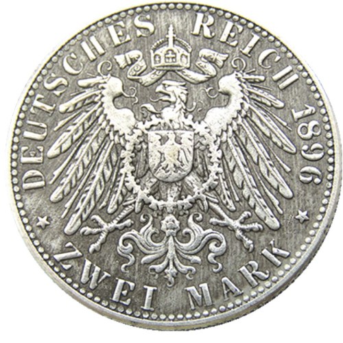 Germany 1896 2 Mark Silver Plated Copy Coin