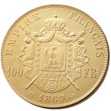 France 1862 B - 1869 B 5pcs Napoleon III 100 Francs Gold Plated Copy Coin