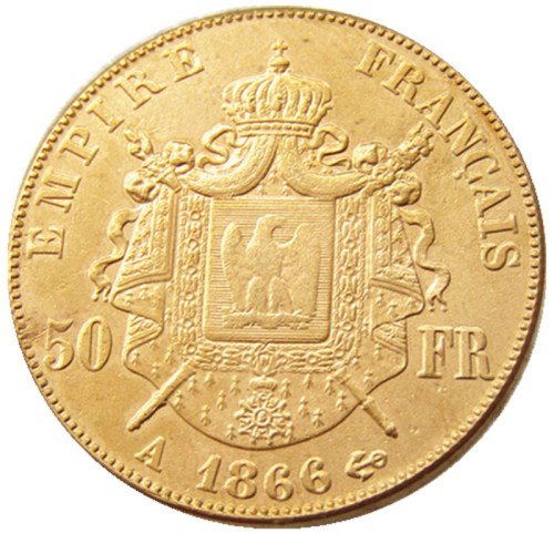 France 1866A/B 50 Francs Gold Plated Copy Decorate Coin