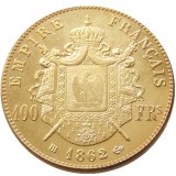 France 1862 B - 1869 B 5pcs Napoleon III 100 Francs Gold Plated Copy Coin
